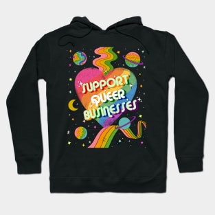 Support Queer Businesses Vintage Distressed with Planets & Rainbows Hoodie